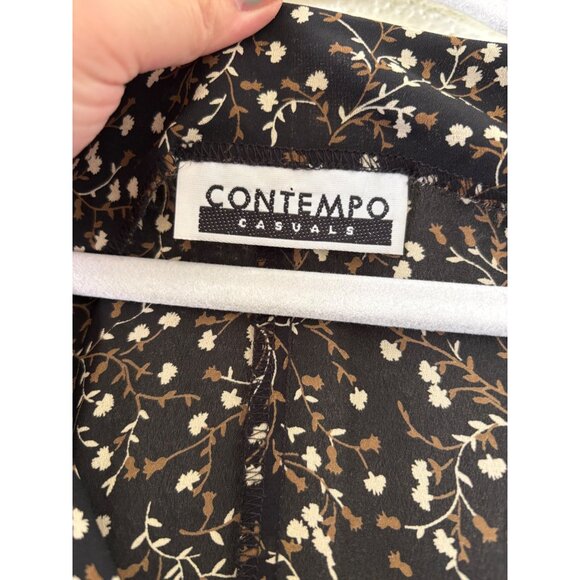 Vintage Contempo Casuals Black Floral Sleeveless Button Front Midi Dress - Picture 4 of 11